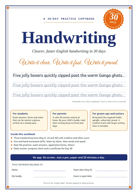 The front cover of the Handwriting 30 workbook